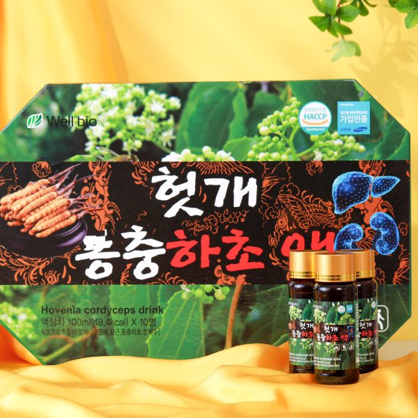 Nước bổ gan giải độc đông trùng hạ thảo WELL BIO ( 1 hộp 10 lọ - 100ml/ 1 lọ)